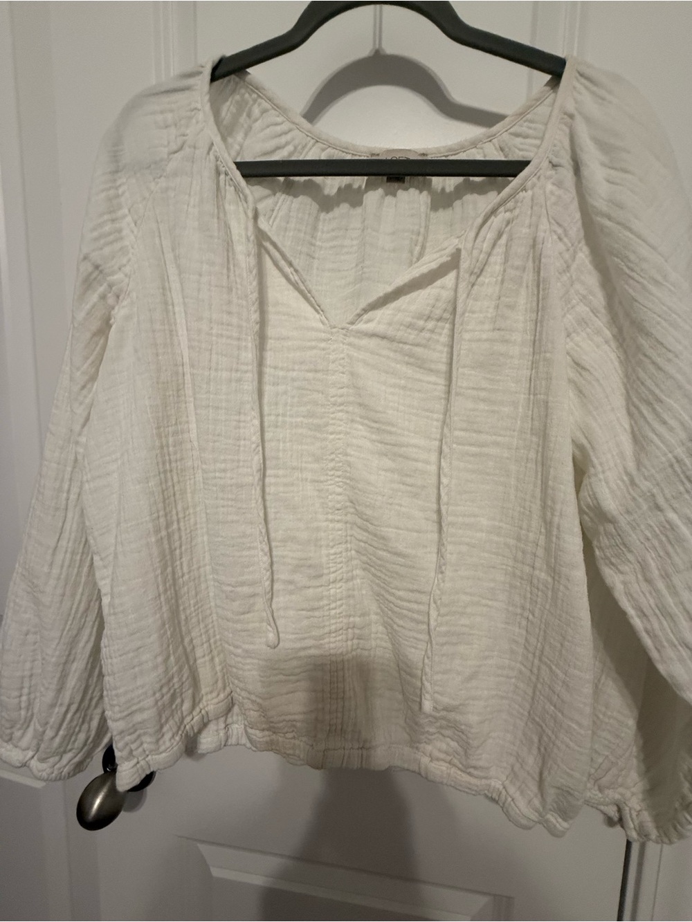 LOFT Cream Gauze Tie-Neck Peasant Blouse